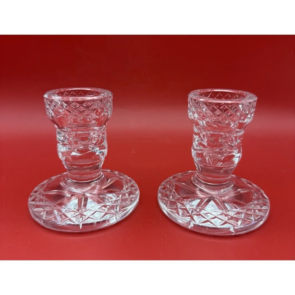 Set of 2 Waterford Glandore Irish Crystal Single Light Candlestick Holders